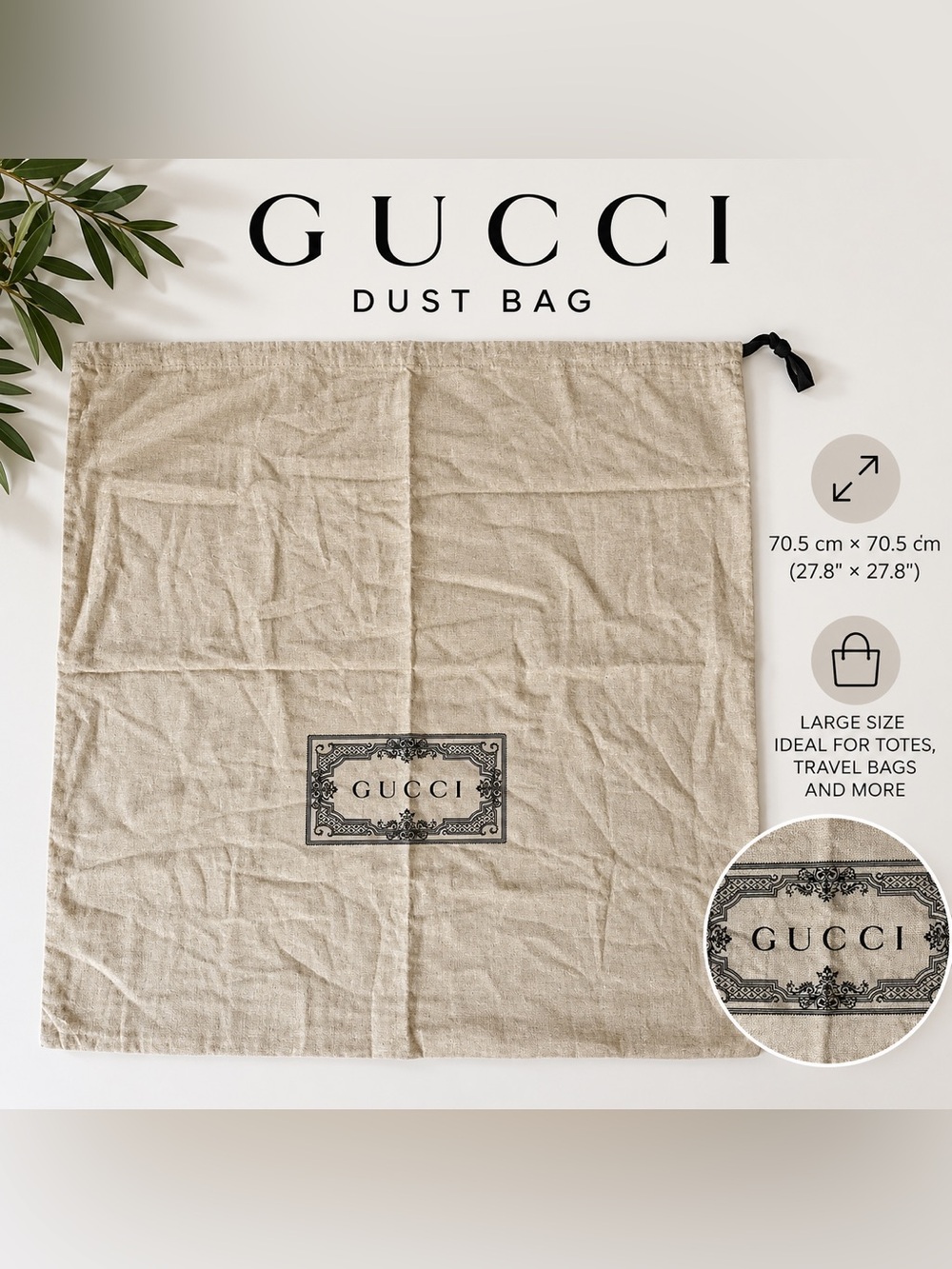 Gucci Beige Canvas Dust Bag with Black Drawstring